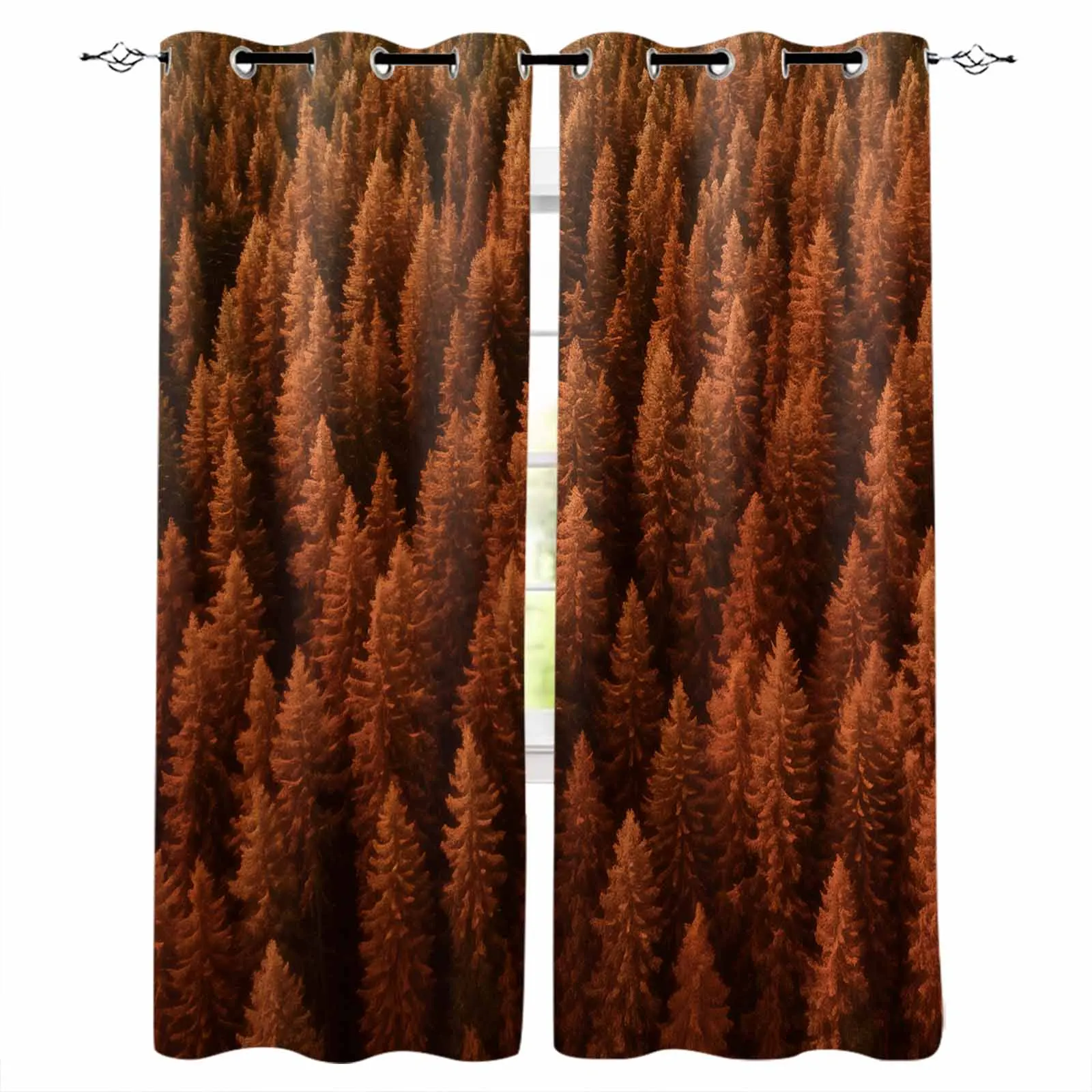 Wallpaper Forest Tree Autumn Living Room Bedroom Elegant Curtains For Kitchen The Room Window Treatments Drapes