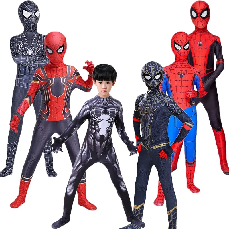 Halloween 4-12Y Superhero Iron Spider Costume Peter Parker Bodysuit Boys Girls Play Movie Fan Cosplay Fantasy Costume