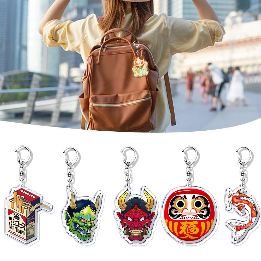Japanese Tradition Culture Art Keychains for Women Accessories Bag Charm Katana Tokyo Keyrings Jewelry Friends Gifts view 6
