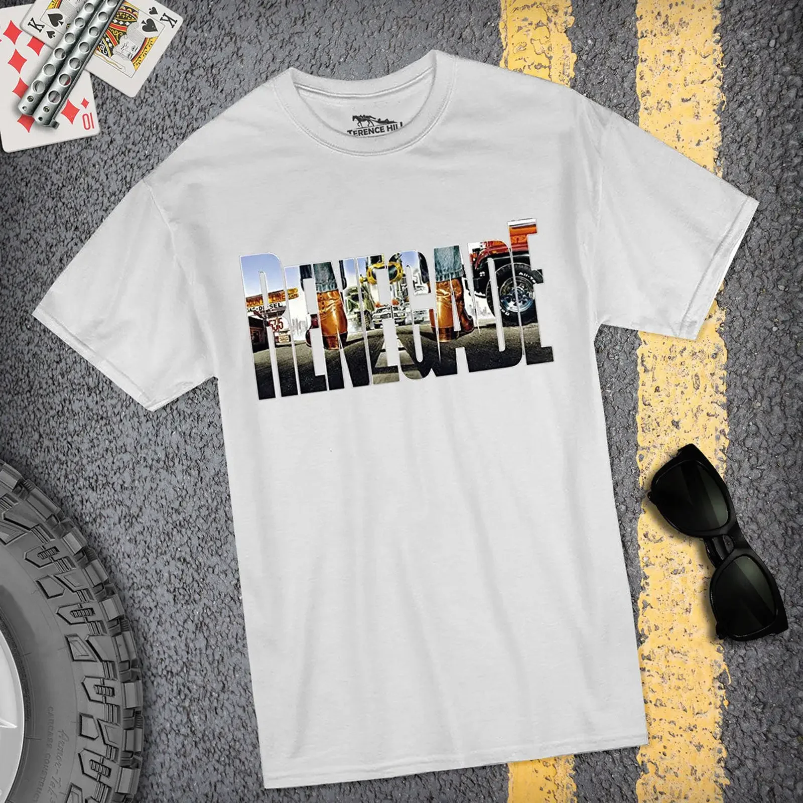 Camiseta estilo Renegade para hombre, color blanco, edición Terence Hill Renato Casaro, vintage, lavada, a la moda, unisex, transpirable
