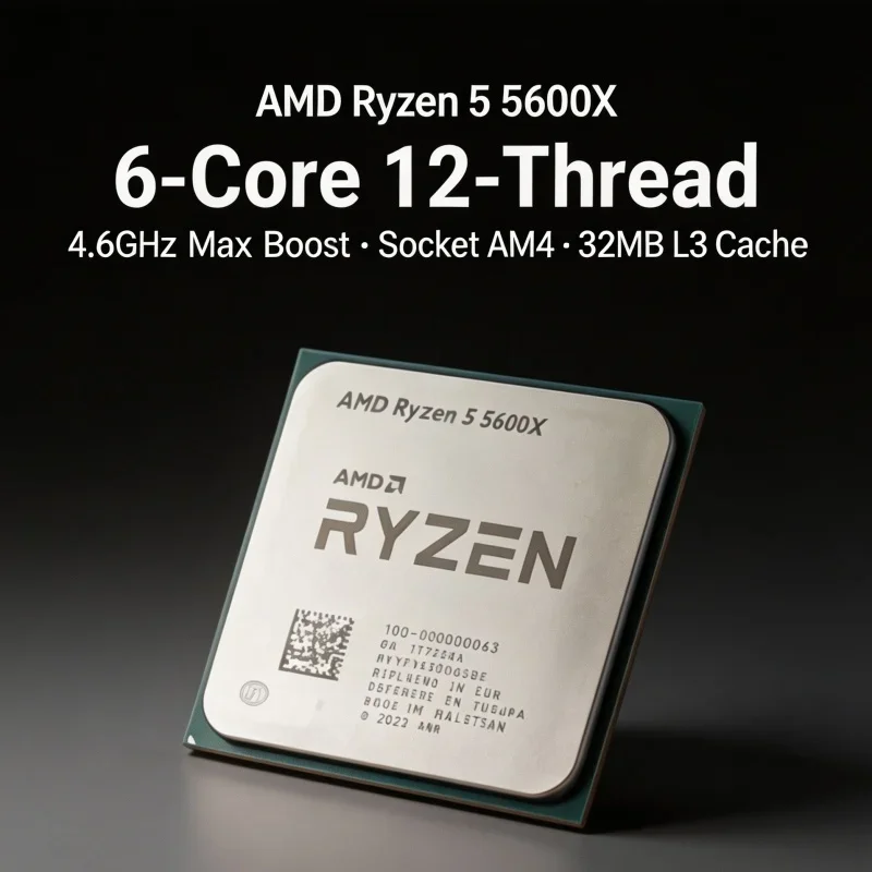 AMD R5 5600X Desktop Upgrade CPU 6‑Core 12‑Thread 32MB L3 Cache Socket AM4 Tray No Cooler Included