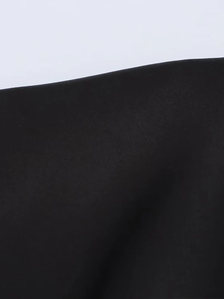 Nowa europejska i amerykańska odzież damska, modna i stylowa satynowa sukienka midi z krótkim rękawem i dekoltem w kształcie litery V