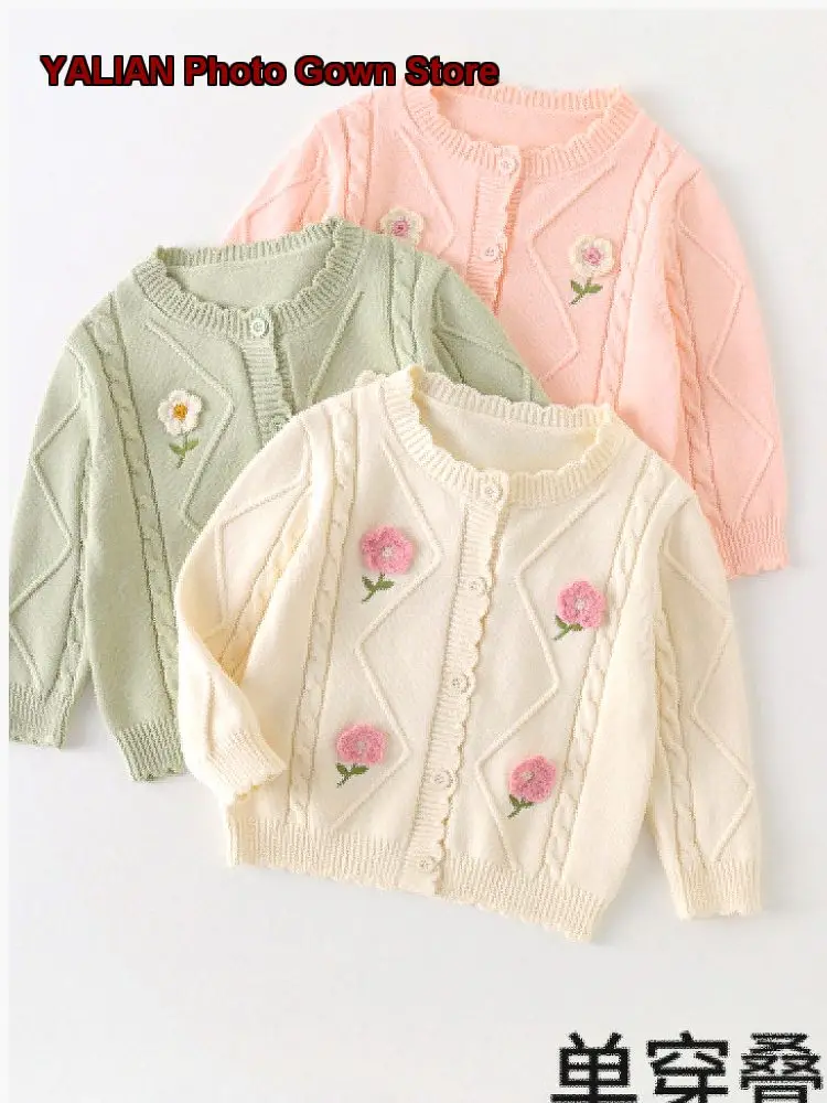 Baby Boy Baby Girl Knit Cardigan Infant Kids Spring Autumn Round Neck Knit Top Solid Color