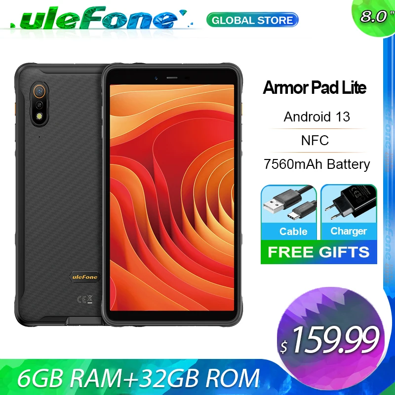 Ulefone Armor Pad Lite,6GB(3GB+3GB RAM )+32GB ROM ,Rugged Tablet, IP68/IP69K ,Android Tablet,13MP Camera,NFC,2.4GHz & 5GHz WiFi