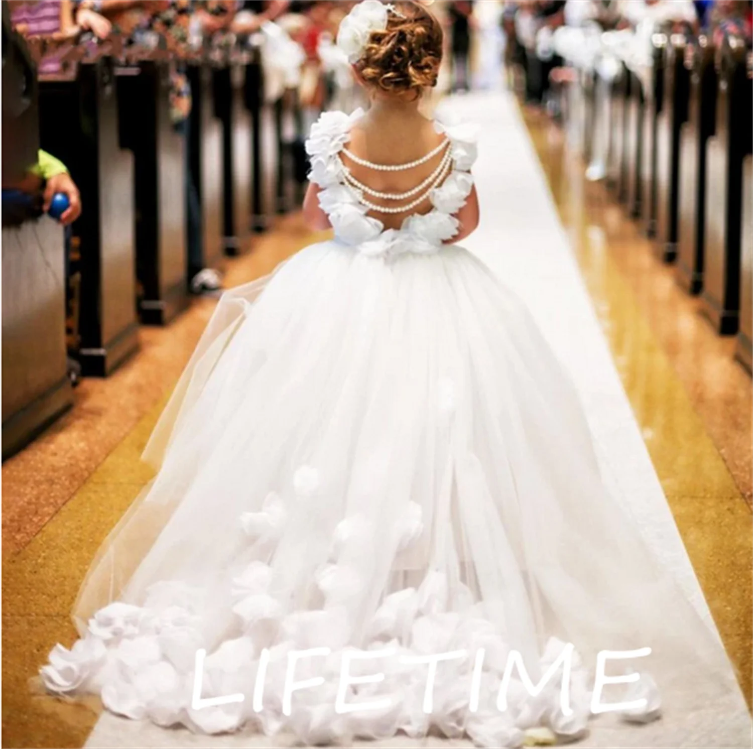 Robe de Rhbouffante en tulle et dentelle pour filles, robes de demoiselle d'honneur, petite robe de princesse dos nu, robe de soirée de mariage, robe de première communion