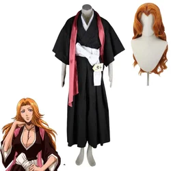 Matsumoto Rangiku Cosplay Anime Bleach Costume With Scarf Halloween Party Role Play Clothes Accessories Long Yellow Hair Wig