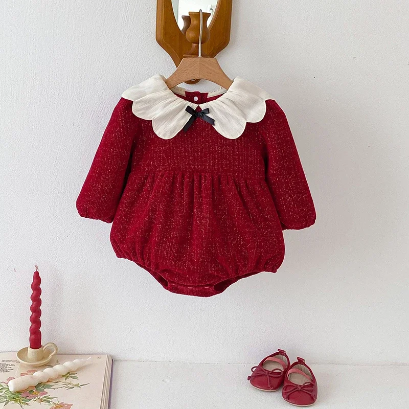 

Autumn Newborn Rompers Kids Baby Girls Long Sleeve Sweet Petal Collar Princess Rompers Infant New Baby Girls Rompers Clothes