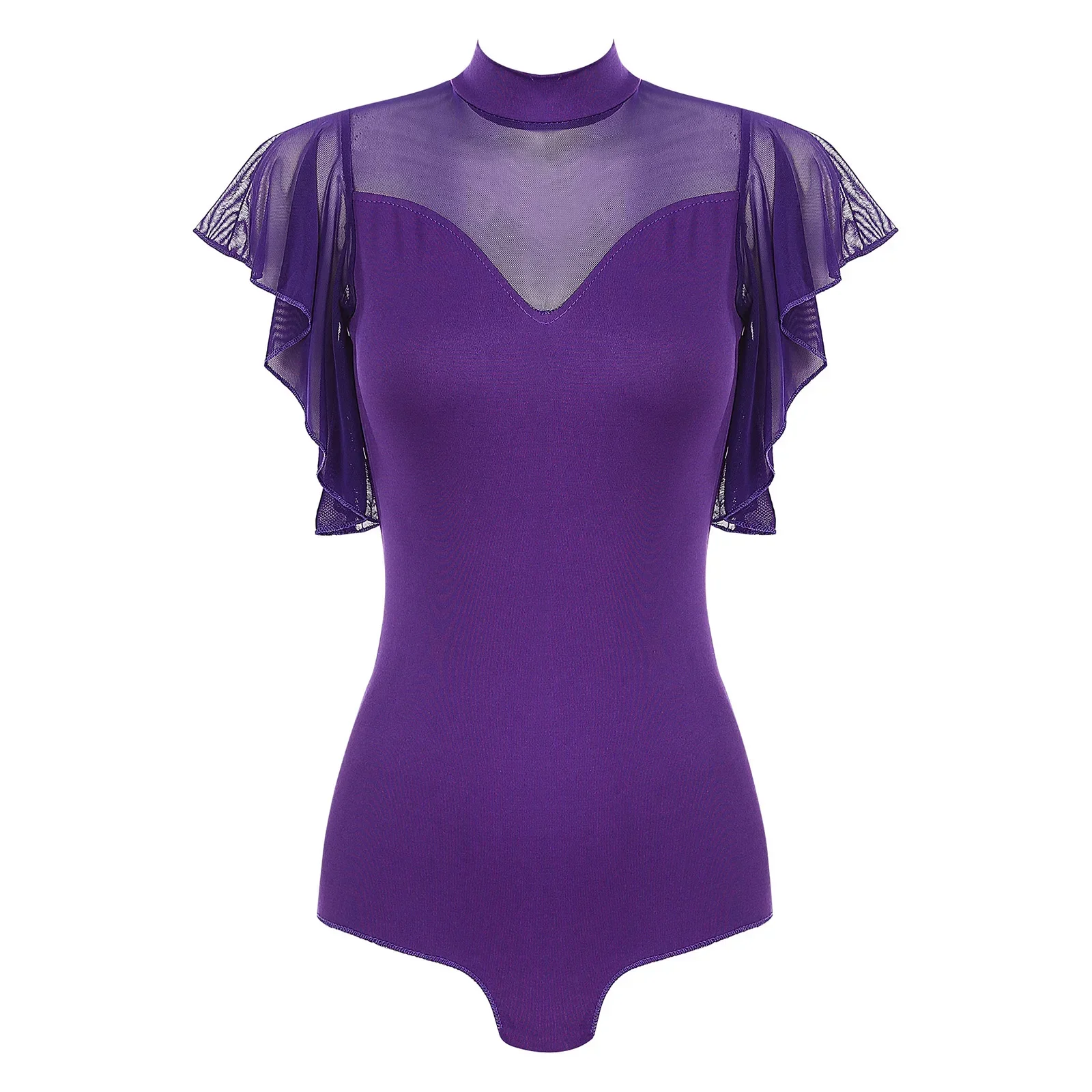 

Womens Latin Dance Bodysuit Tops Adult Short Sleeve Mock Neck Leotard Ballroom Samba Dancing Practice Competition Costumes