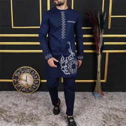 Luxury African Traditional Men's Clothing Elegant Full Suits Male Pant Sets To Dress Native Outfit Ethnic Dashiki Kaftan