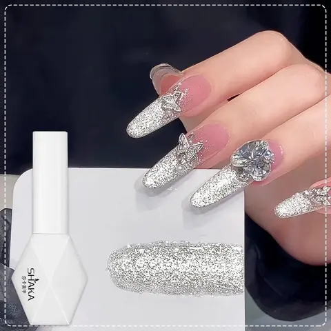 SHAKA 1 pièce Vernis à ongles gel effet œil de chat blanc scintillant populaire, nouveau blanc platine brillant effet œil de chat diamant écrasé pour nail art