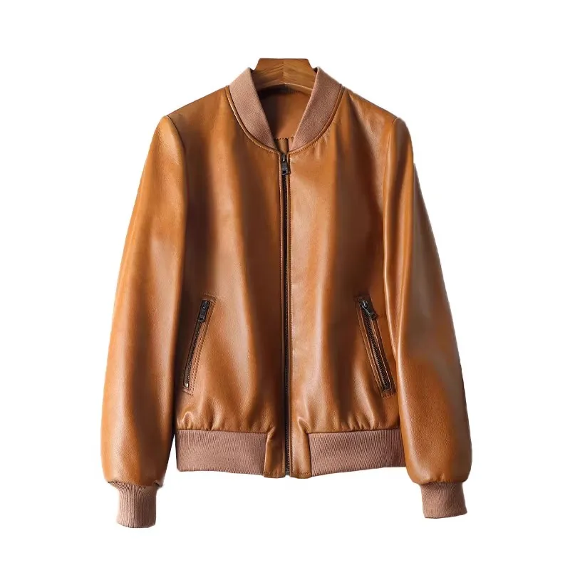 Women's Genuine Leather Jacket 2025 Autumn New Imported A-level Sheepskin Baseball Jacket Female Casual Real Leather Jacket Coat