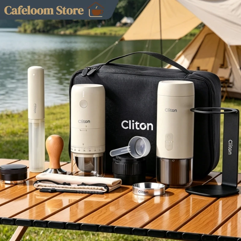 Cliton Portable Electric Coffee Grinder Espresso Coffee Maker Set Tamper Kit With Carrying Bag For Home Outdoor Travel Camping