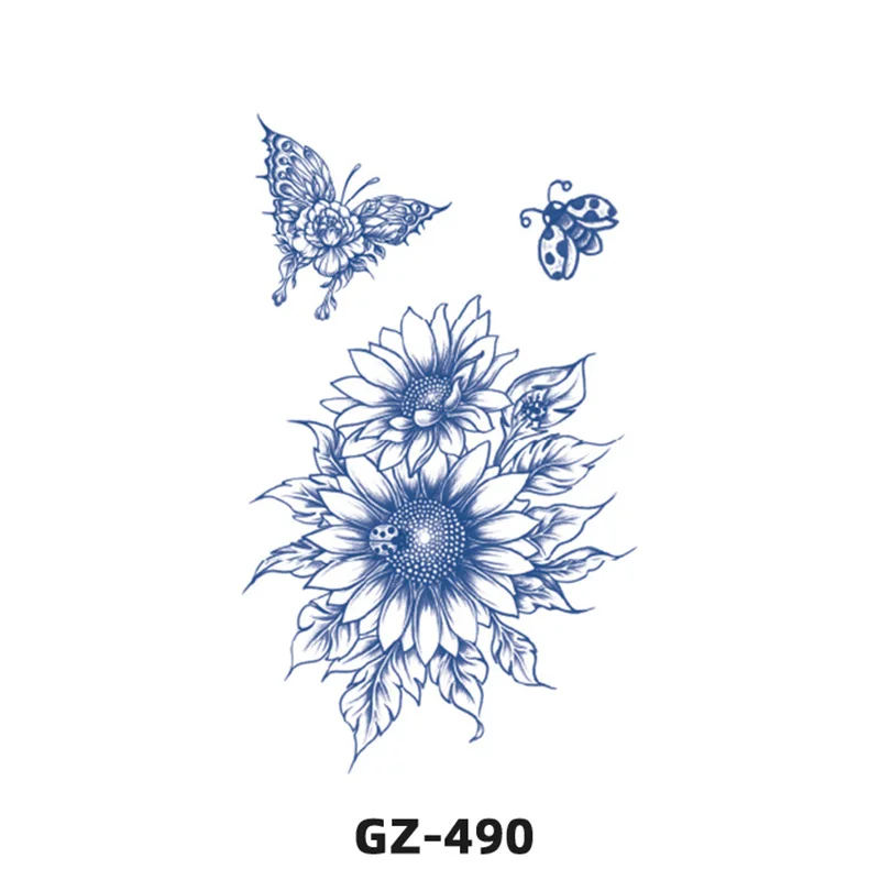 Цветочные татуировки-наклейки Большие черные цветы Насыщенные стили Легко чистится Водостойкий цветочный узор Дизайн Красота и здоровье