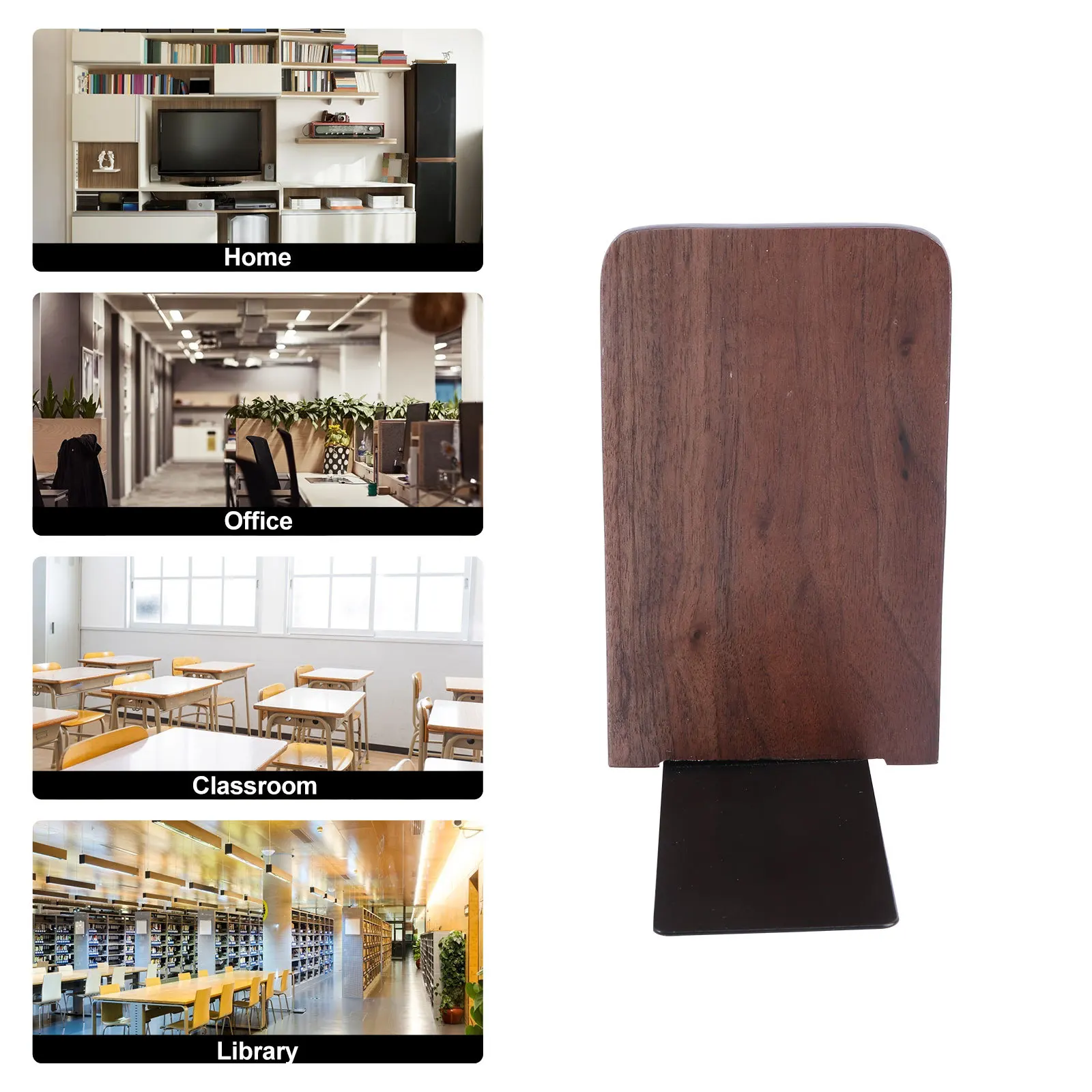 

2pcs Wooden Bookends Black Walnut Solid Thickened For Home Office Classroom Library Book Supports Bookends Shelves