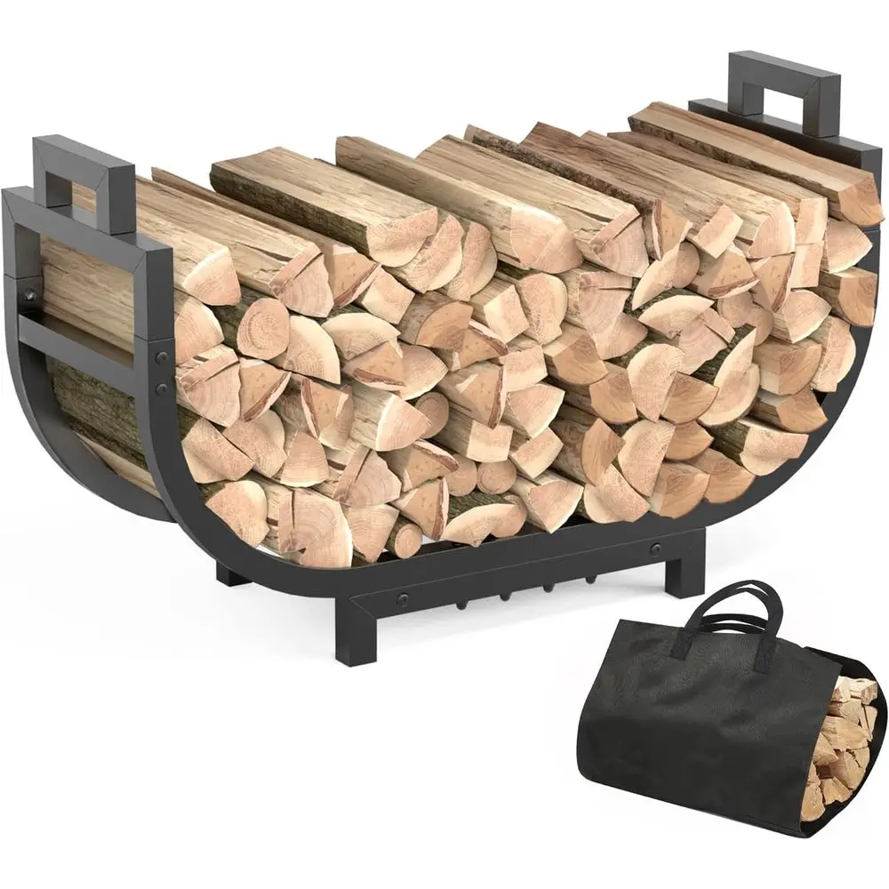 

30 Inch irewood Rack Outdoor Indoor with Handle and Log Carrier Bag, Stable Metal Wood Rack Heavy Duty Log Holder or ireplace Pa