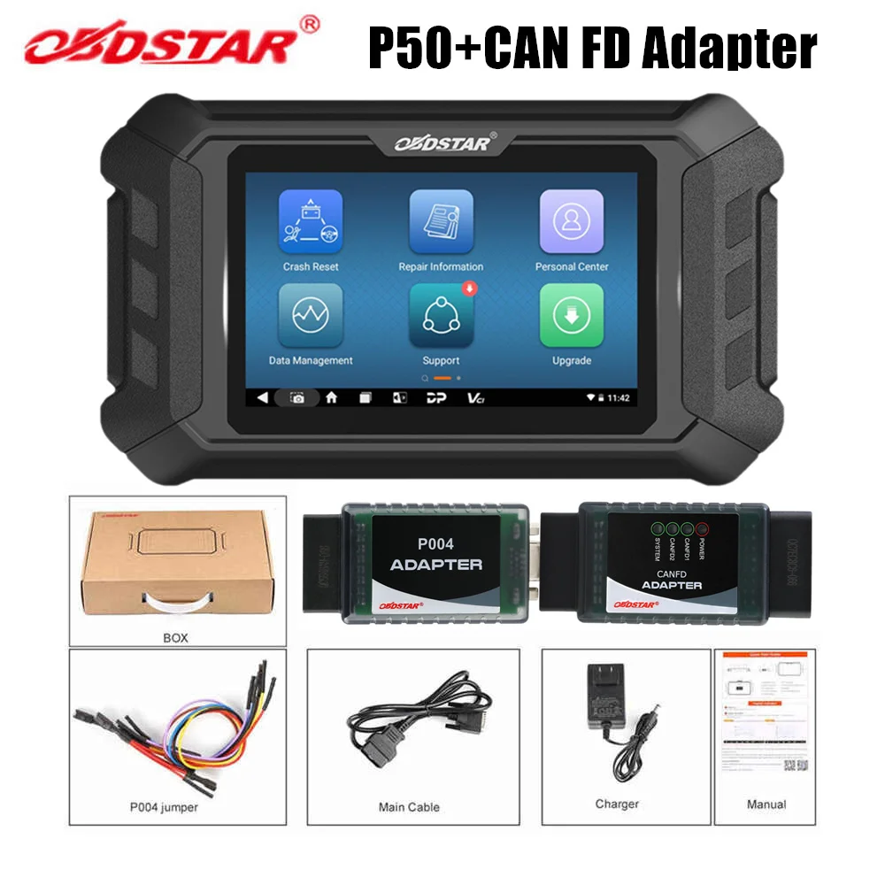 

Адаптер OBDSTAR CAN FD с функцией сброса подушек безопасности P50, интеллектуальное оборудование, поддерживает 86 марок и более 11600 номеров деталей ЭБУ.