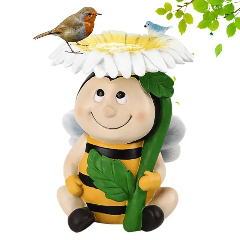 Cute Bee Sunflower Resin Bird Bath: Adorable Bird Feeder Statue Decor For Gardens Lawns Patios Yard Perfect Gift For Bird Lovers