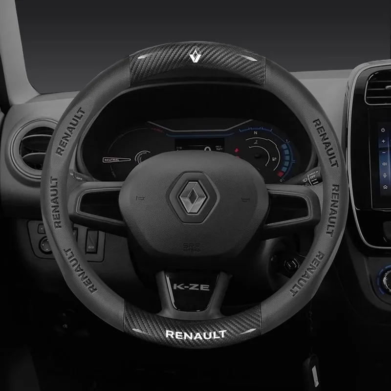 

Car Carbon Fiber Leather Steering Wheel Cover For Renault Talisman Laguna Sandero Scenic kadjar Captur Clio KWID Megane 2 Duster