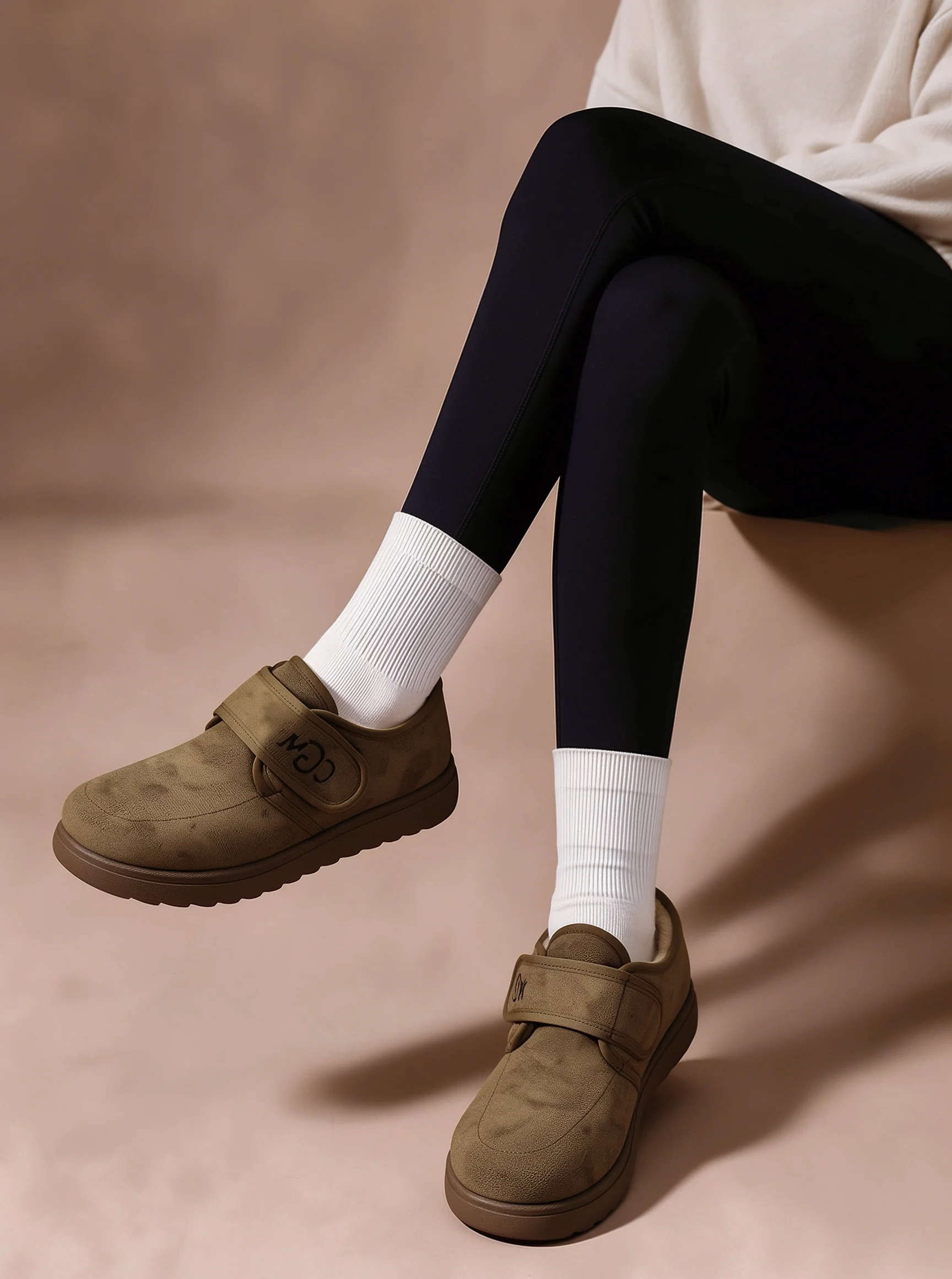 Damen-Winter-Fleece-Innensohlen-Loafer mit Obermaterial aus ultrafeinem Faser-Wildleder und thermischem Baumwollfutter mit Klettverschluss, lässige Outdoor-Schuhe – Detail 9