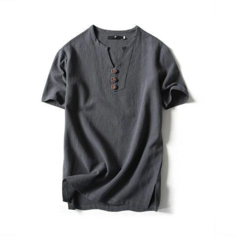 Harajuku Solid Tops Men's Summer New Short Sleeve V Neck Simplicity Vintage T Shirts Casual Fashion