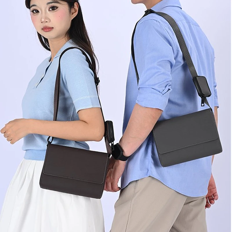 Casual Lightweight Business Shoulder Bags for Men PU Leather Messenger Bag Comfortable Wide Strap Crossbody Bags Designer Male