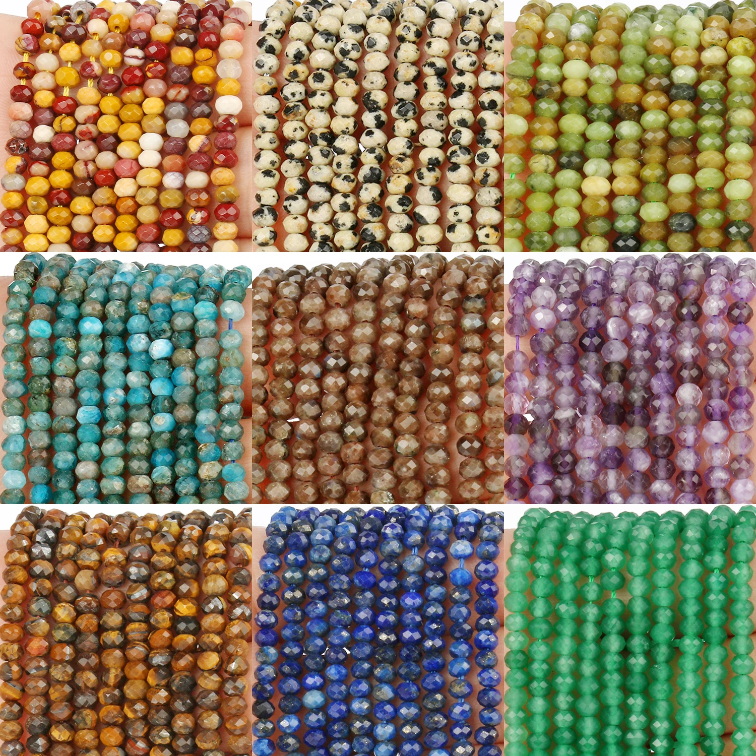 

4x3mm Faceted Rondelle Natural Stone Apatite Agate Lapis Lazuli Beads Small Tiny Beads for Jewelry Making Bracelet DIY Accessory