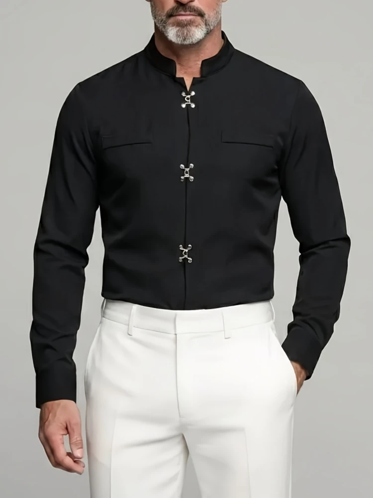 럭셔리 남성용 만다린 스타일 스탠드 칼라 셔츠 긴소매 - Mandarin Collar Formal Shirt Slim Fit 리뷰 및 가격