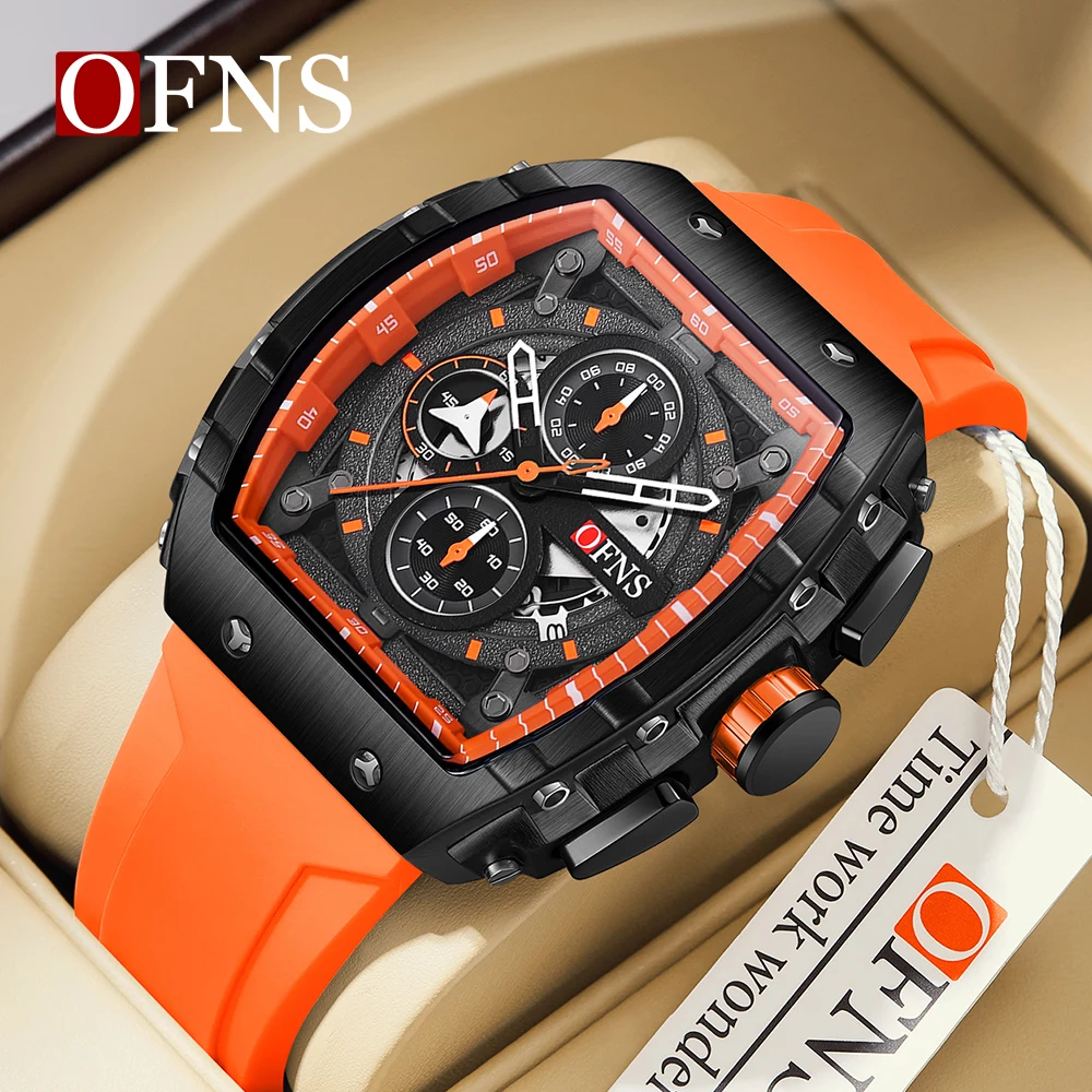 

OFNS Top 5512 Men's Watch Outdoor Wine Bucket Curved Mirror Gradient Hollow Cool Three Eyes Six Needle Men's Watches