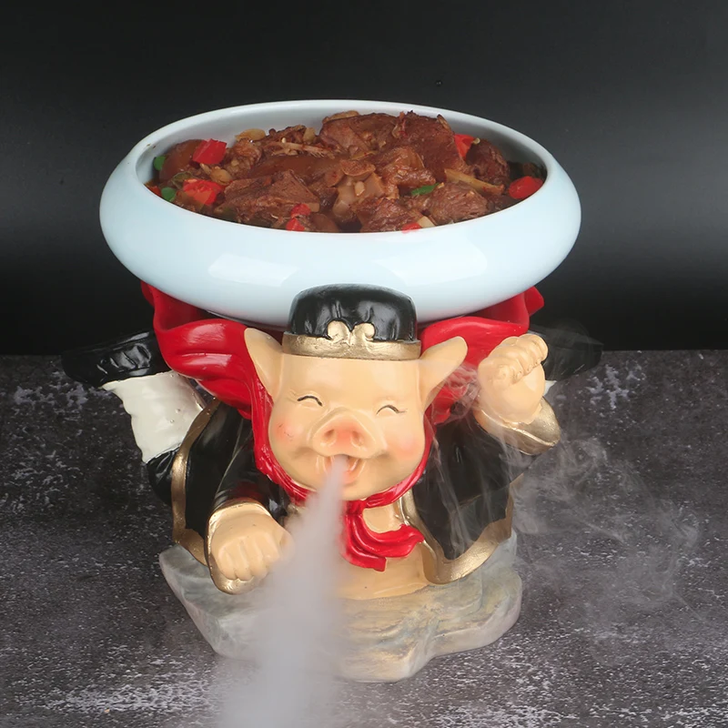 

Creative Pig Bajie Dry Ice Tray Hot Pot Restaurant Special-Shaped Smoke Artistic Conception Plate Journey to the West Theme