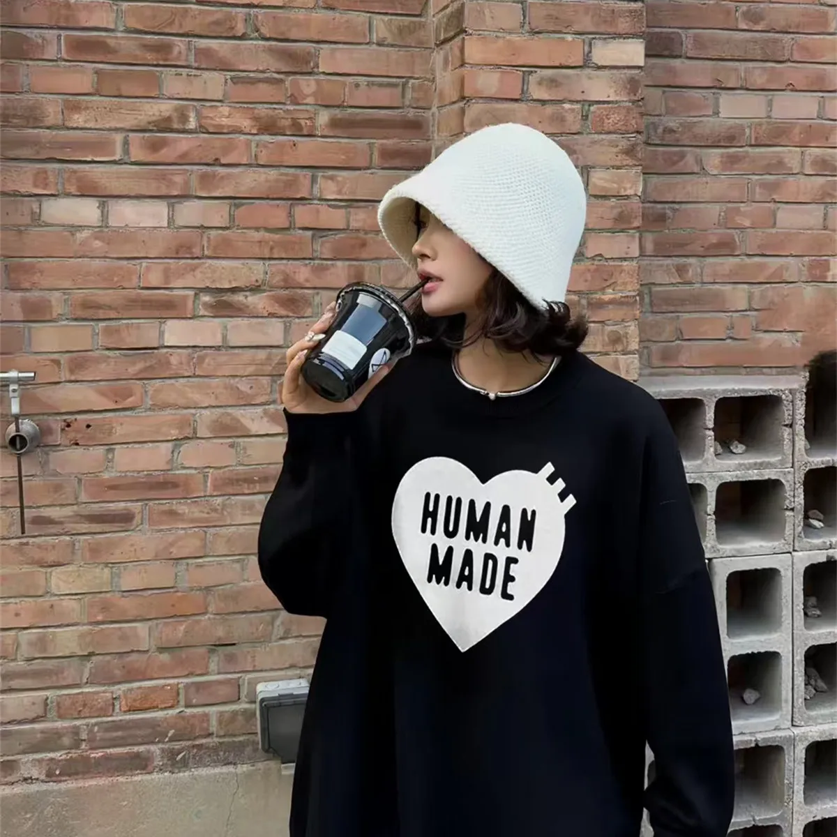 humanmade Love Letter Fleece Hoodie Japanese Retro Unisex Streetwear Lazy Style Warm Sweatshirt