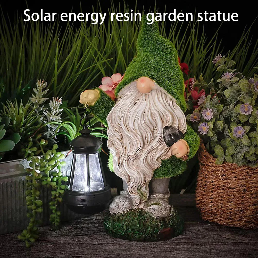 

Moss Gnome Figurine with Solar Light Waterproof Funny Garden Sculpture Outdoor Gnome Decoration for Patio Lawn Yard Balcony