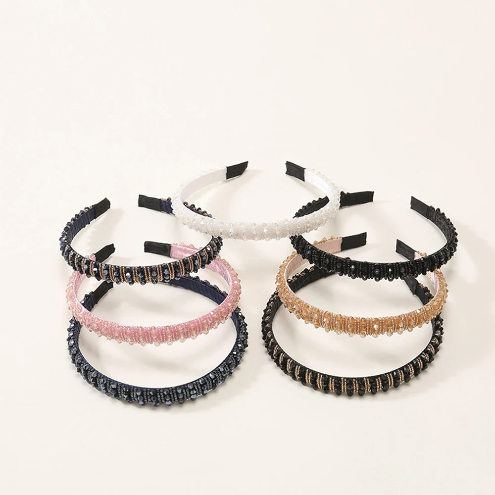 Fashion Korea Crystal Soft Headband For Women Rhinestone Hairband Beads Bezel Girls Hair Accessories Simple Headwear Hair Hoop