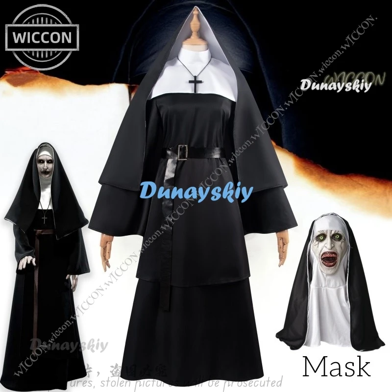 Ghost Nun Halloween Costume Horror Movie Cosplay Mask Woman Disguise Bloody Mouth Scream Horror Halloween Party Ghost Nun Dress