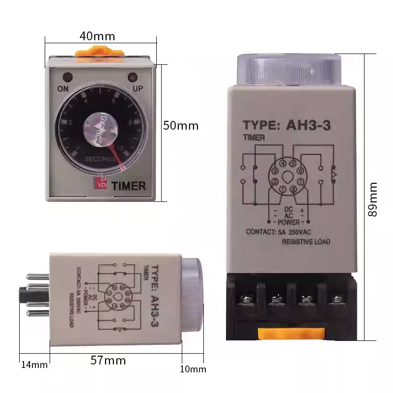 AC 36V 110V 220V 380V DC 24V Delay Timer Time Relay 0~60 Seconds 0~60 Minutes AH3-3 with Socket Base