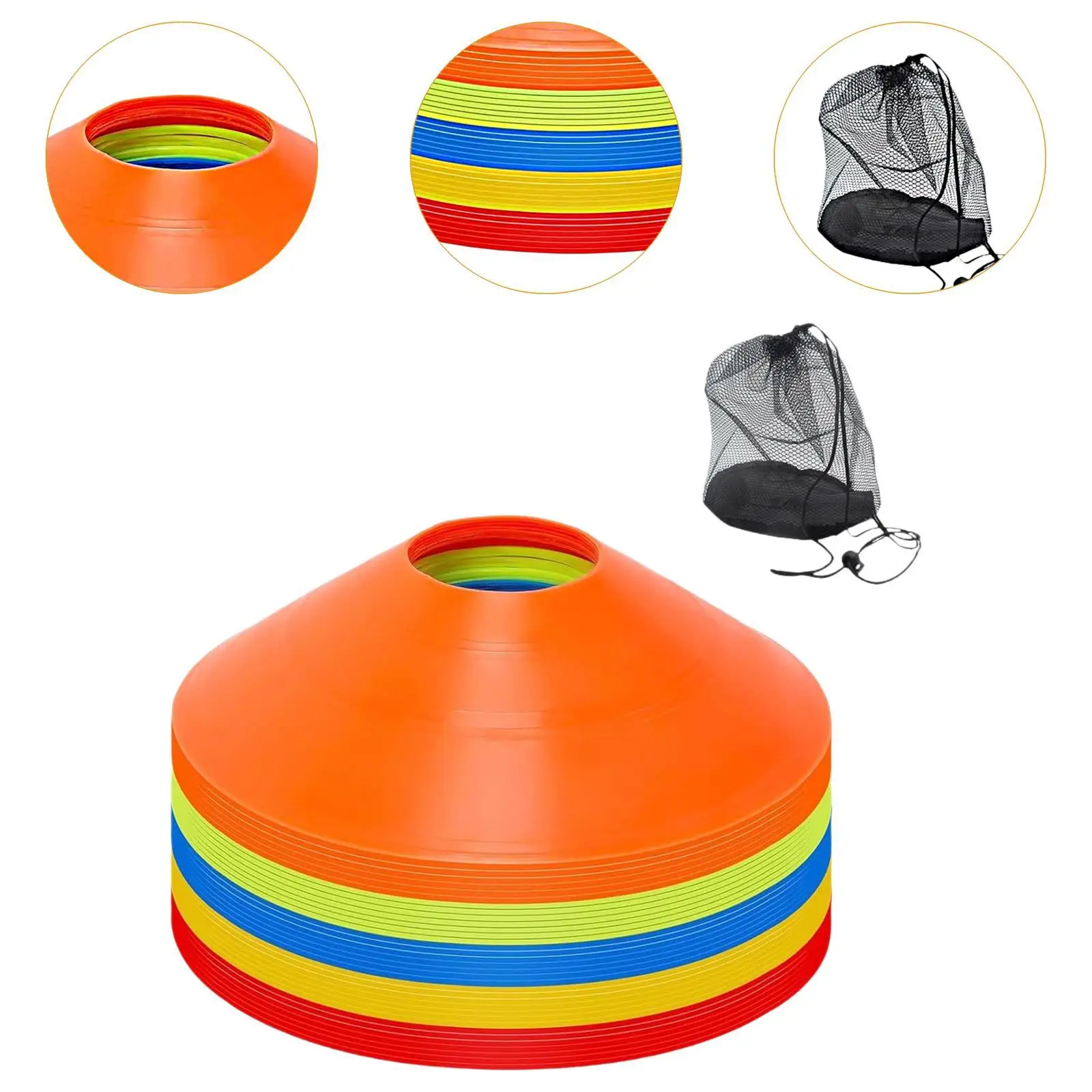 Kerucut Sepak Bola Ketangkasan, Kerucut Cakram, Ringan, Peralatan Latihan Kokoh Kerucut Olahraga dengan Tas Penyimpanan untuk Sepak Bola Basket