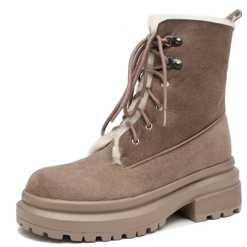 FEDONAS 2025 inverno caldo lana donna stivaletti da neve ufficio Outdoor Casual pelle scamosciata di mucca tacchi spessi scarpe di pelliccia