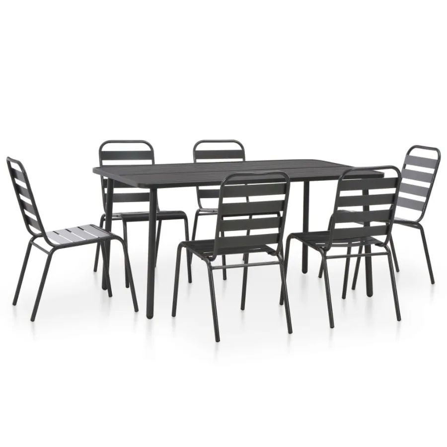 

7 Piece Patio Dining Set Steel Dark Gray
