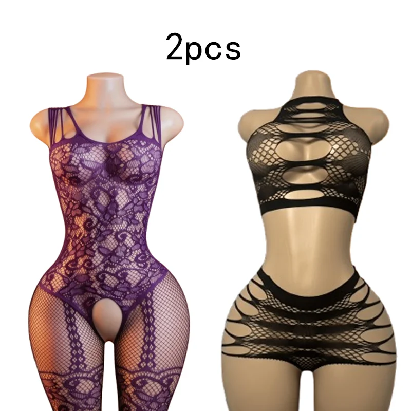 2-Piece Set – Sexy, form-fitting, sheer mesh bodysuit featuring fresh-style floral jacquard, cut-outs, and a tear-away design.
