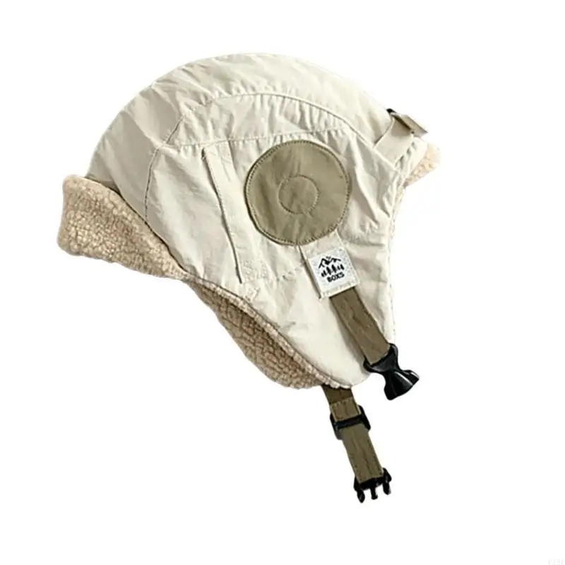 

F19F Children's Hat Warm Windproof Bonnet Caps Chin Buckle Tied for Boys Girls in Autumn Winter Outdoor Activity