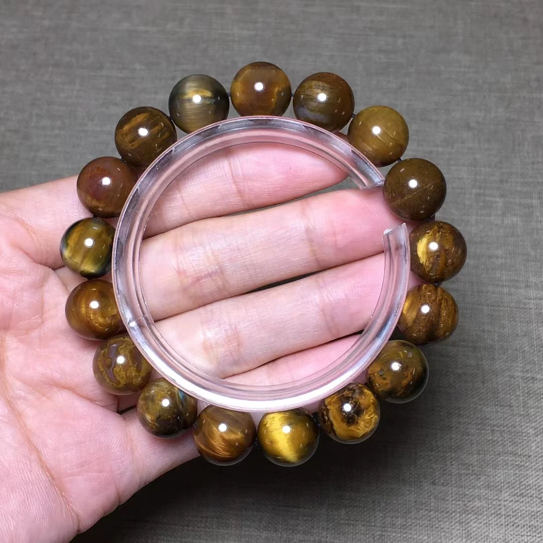 Natural Yellow Pietersite Round Beads Bracelet 12mm Chatoyant Cat Eye Namibia Certificate AAAAA