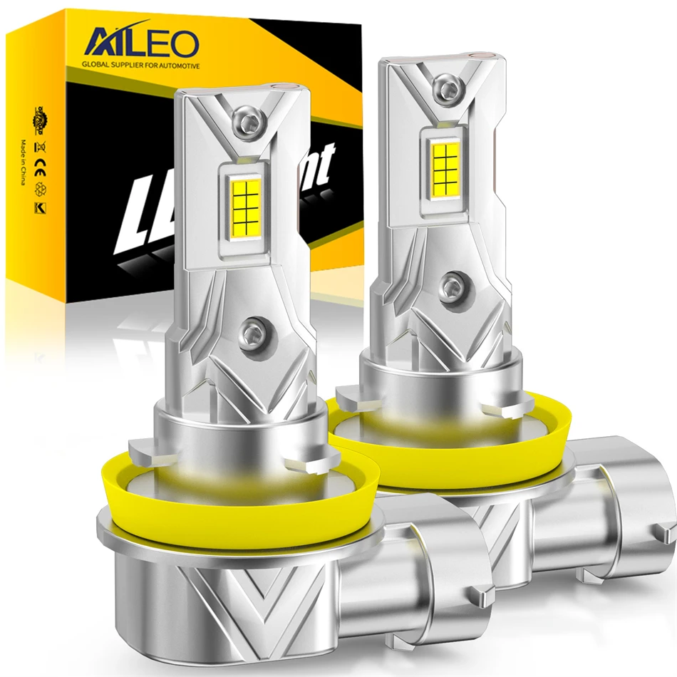 AILEO 2Pcs LED Lights H8 H9 H11 200W 20000LM 6500K Headlight Bulb Mini Size Design Wireless For Car Lamp CSP 7035 Chip Plug&Play