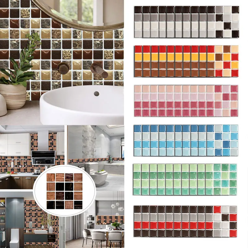 10pcs Mosaic Tiles Sticker Pvc Wall Stickers For Kitchen Bathroom Kitchen Decoration Wall Tiles Decor Tile Stickers Wallpaper