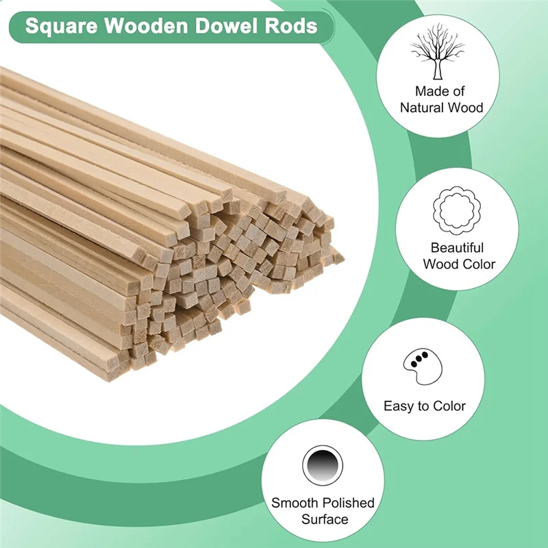 

Деревянные квадратные дюбельные стержни BMBY, необработанные деревянные квадратные дюбеля 1/8 х 12 дюймов, квадратные дюбели из твердой древесины