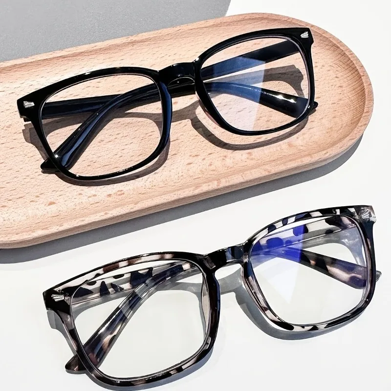 2pcs Square Eyeglasses Women's Grade Glasses Man StyleAnti Blue Light Lenses Eyewear