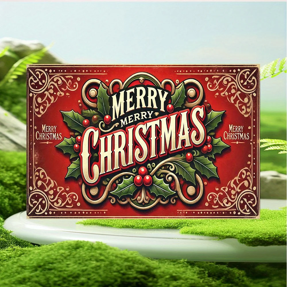 Iron Merry Christmas Vintage Round Plaque, es (20cm x 30cm), Fun Retro Metal Square Logo, for Tin Signage on Streets,