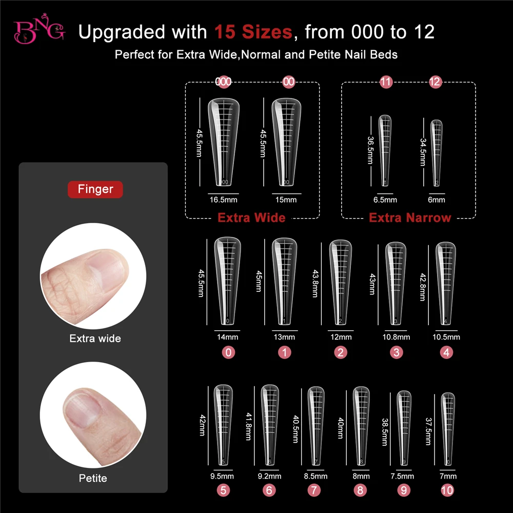 BNG UV 젤 용 네일 확장 양식 확대 빠른 빌딩 금형 듀얼 양식 손톱 상단 양식 매니큐어 도구 금형 150PCS