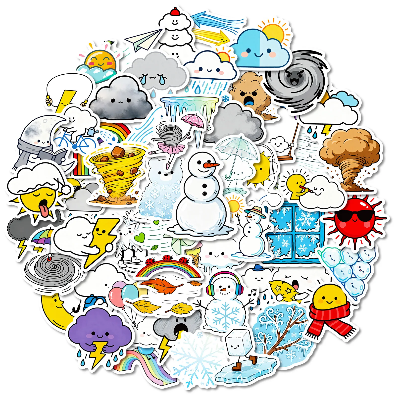 10/56PCS Creativity Cute Weather Stickers Cartoon Sun Clouds Tornado Graffiti Decoration Notebook Mobile Guitar Suitcase Decals