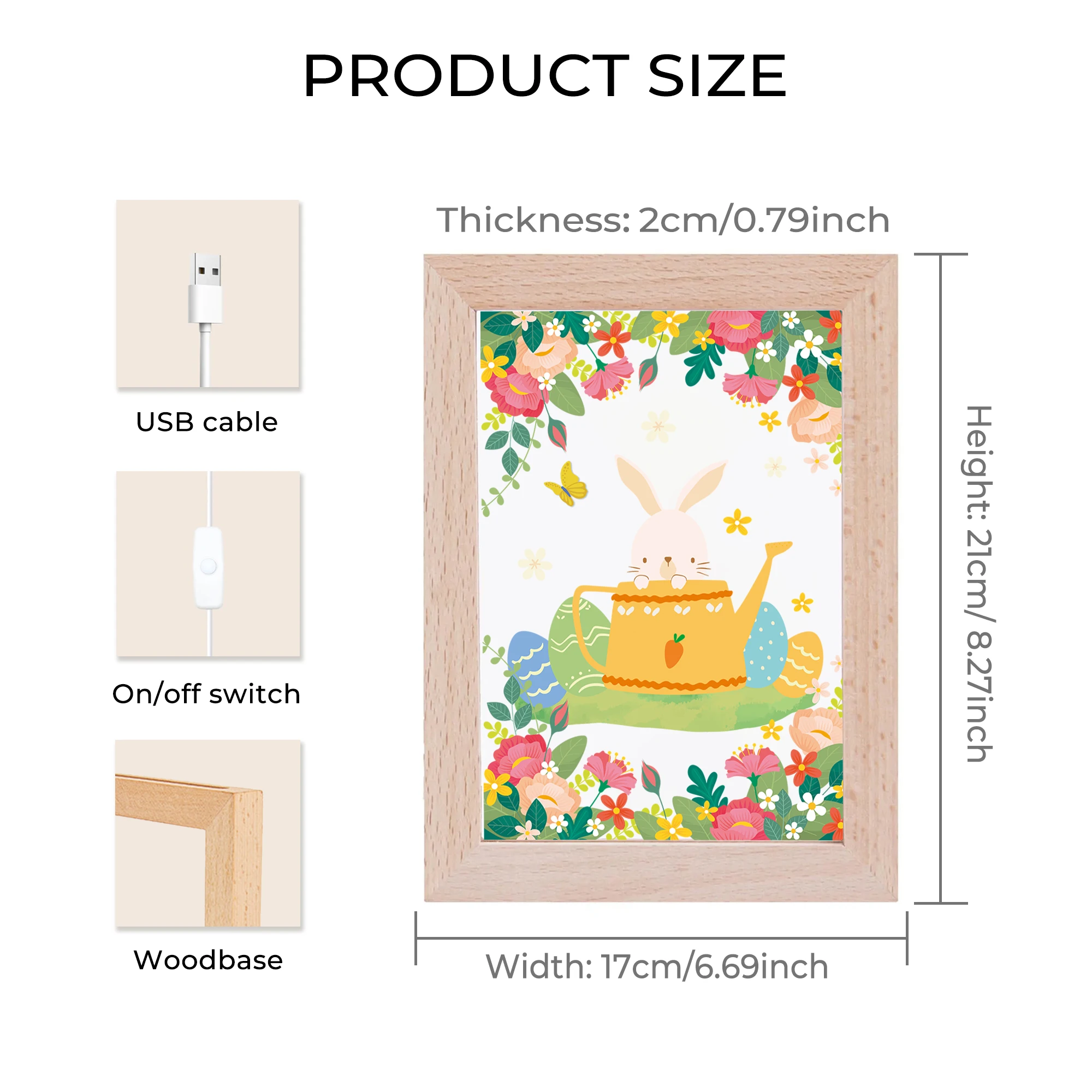 2D شقة الحيوان أرنب LED الاكريليك ضوء الليل الخشب إطار الصورة 21x17 سنتيمتر الكرتون الأطفال غرفة نوم الهدايا ديكور المنزل هدية #6