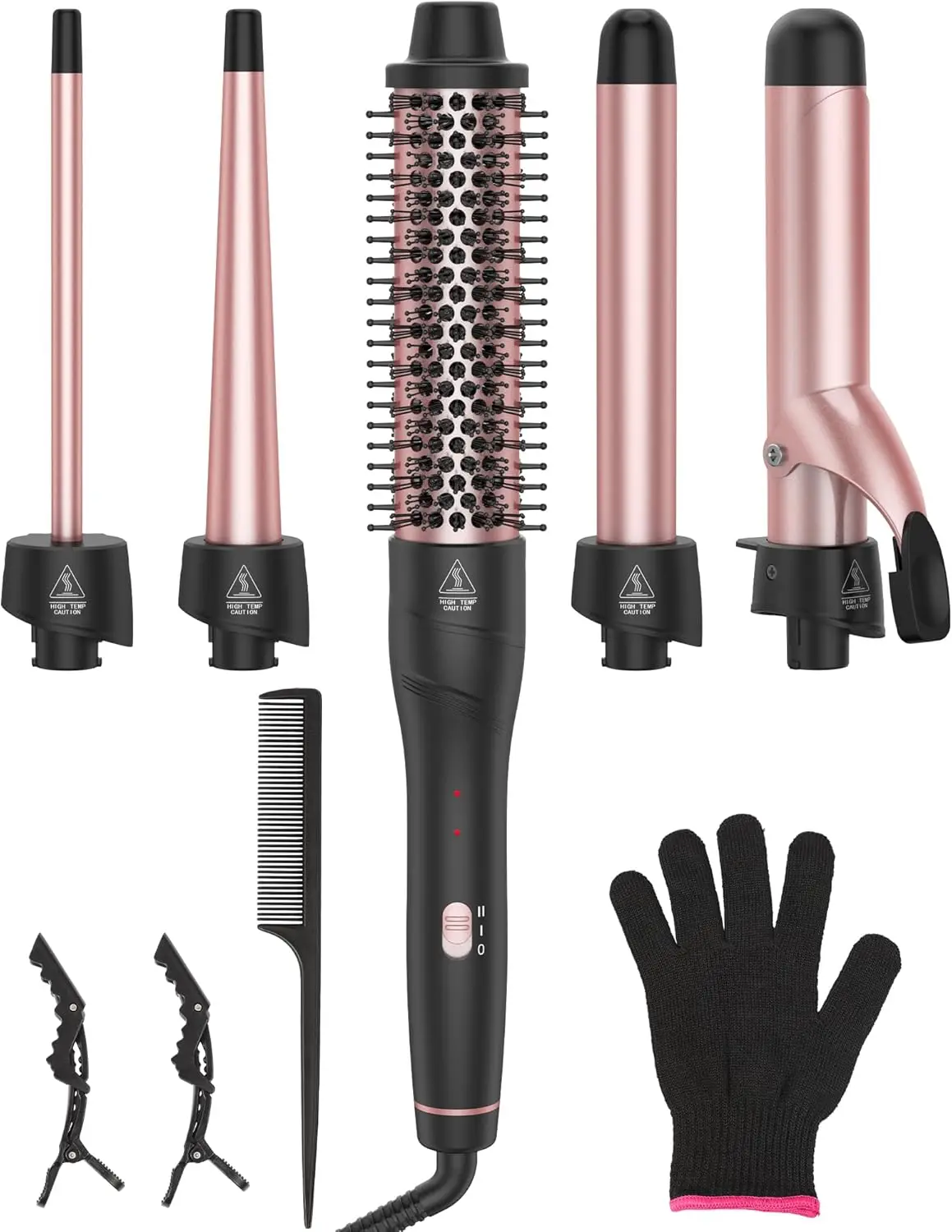 

5-in-1 Curling Iron Set with Thermal Brush, Dual Voltage for All Hair Types & Travel Use