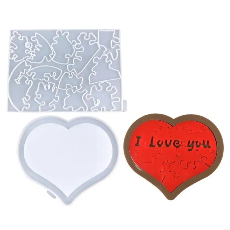 

Y08C Creative Heart Pattern Resin Molds Heart Puzzle Ornament Molds for Craft Lovers